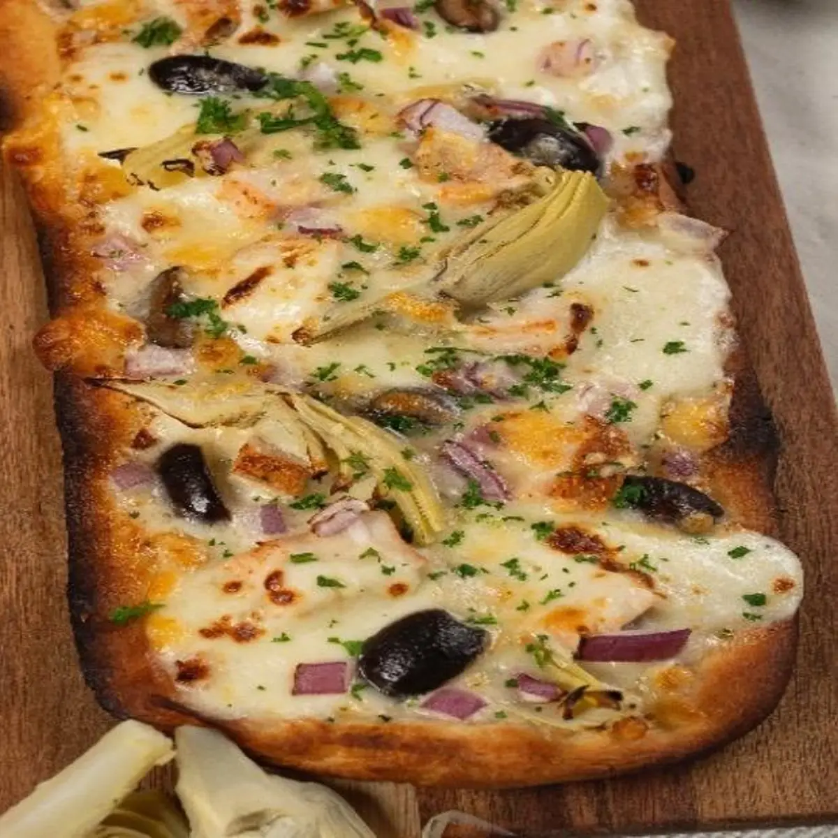 Artichoke Chicken Flatbread at Sourdough & Co. Fremont