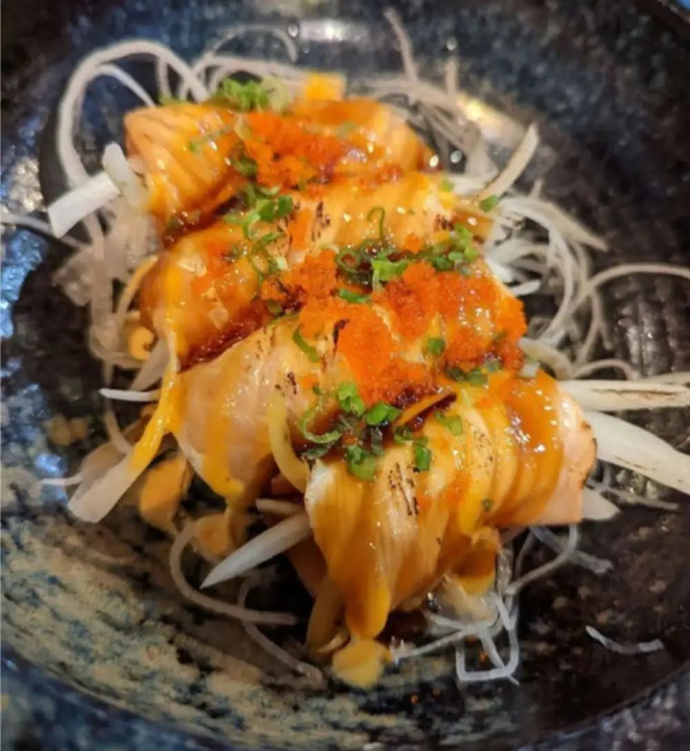 Seared Salmon Belly 4 Pieces at Aniki's Sushi