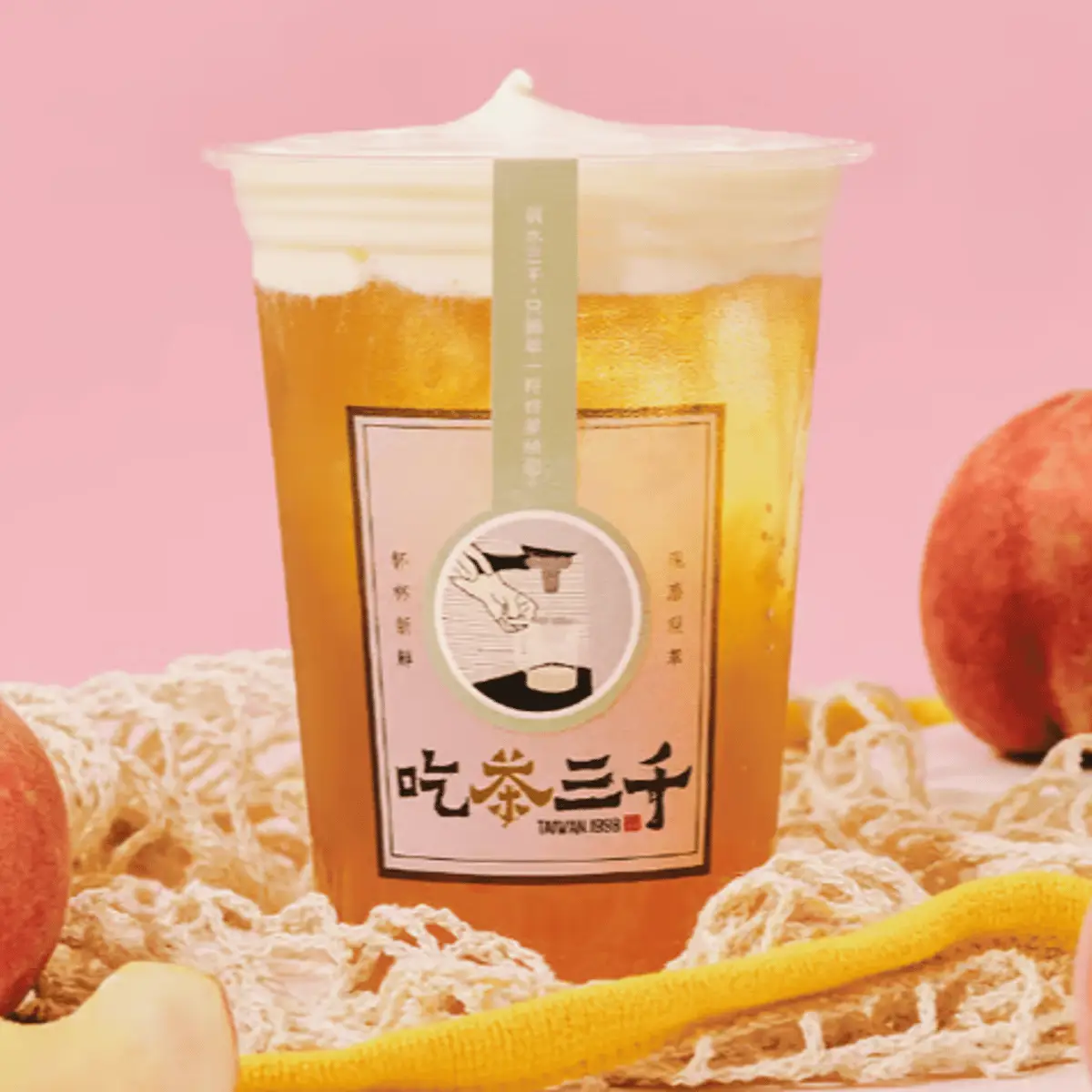 Peach Green Tea with Mousse 蜜桃松針奶蓋 at Chicha San Chen 吃茶三千