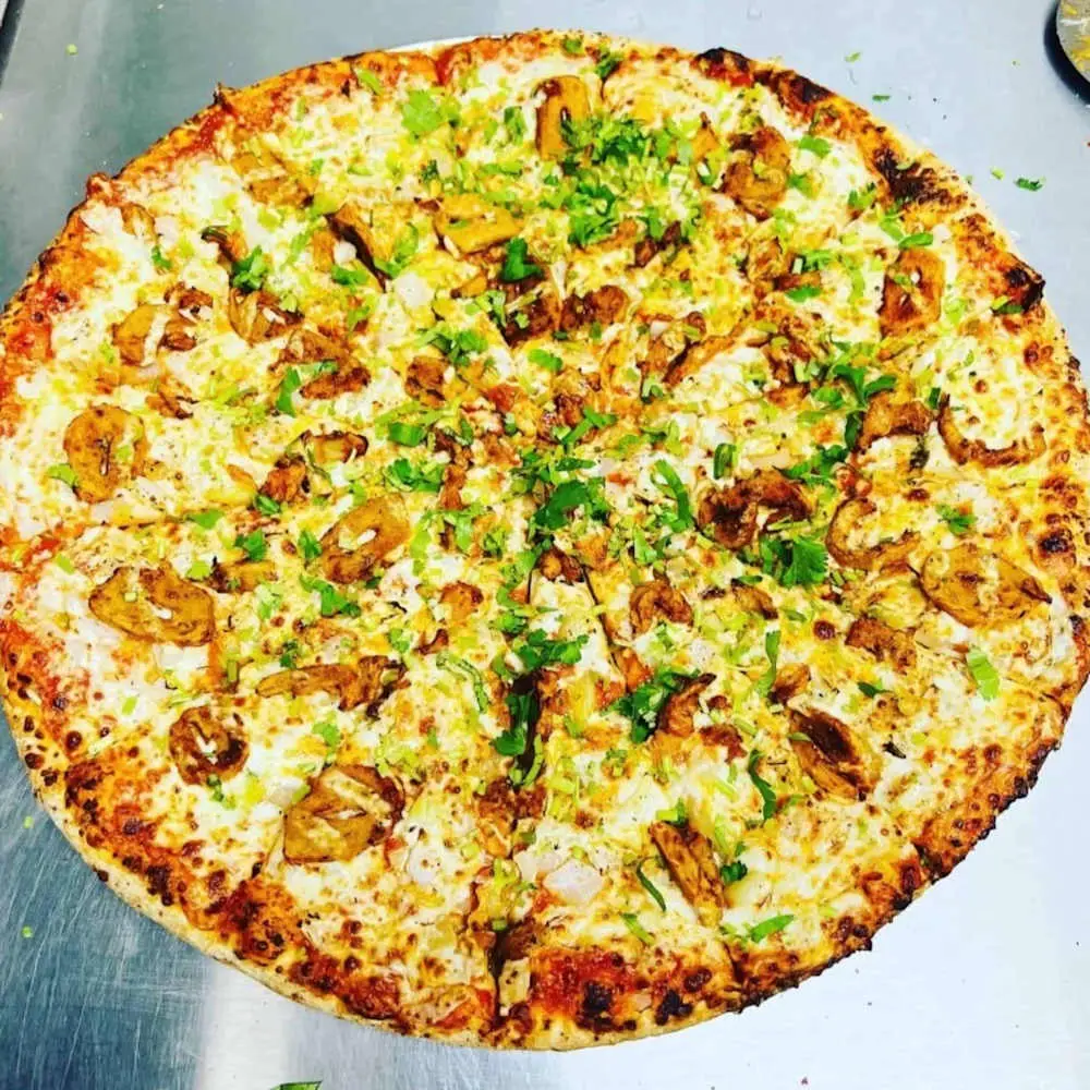 Achari Soya Chaap Pizza. at Desi Dough Pizza