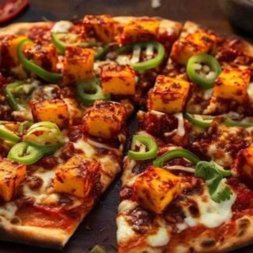 Chili Paneer Pizza at Desi Dough Pizza