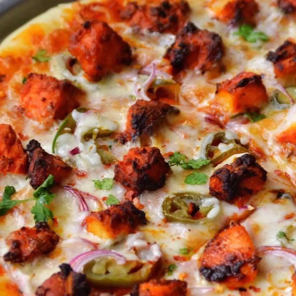 Manchurian Chicken Pizza. at Desi Dough Pizza