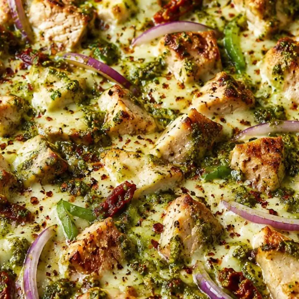 Pesto Chicken Pizza at Desi Dough Pizza