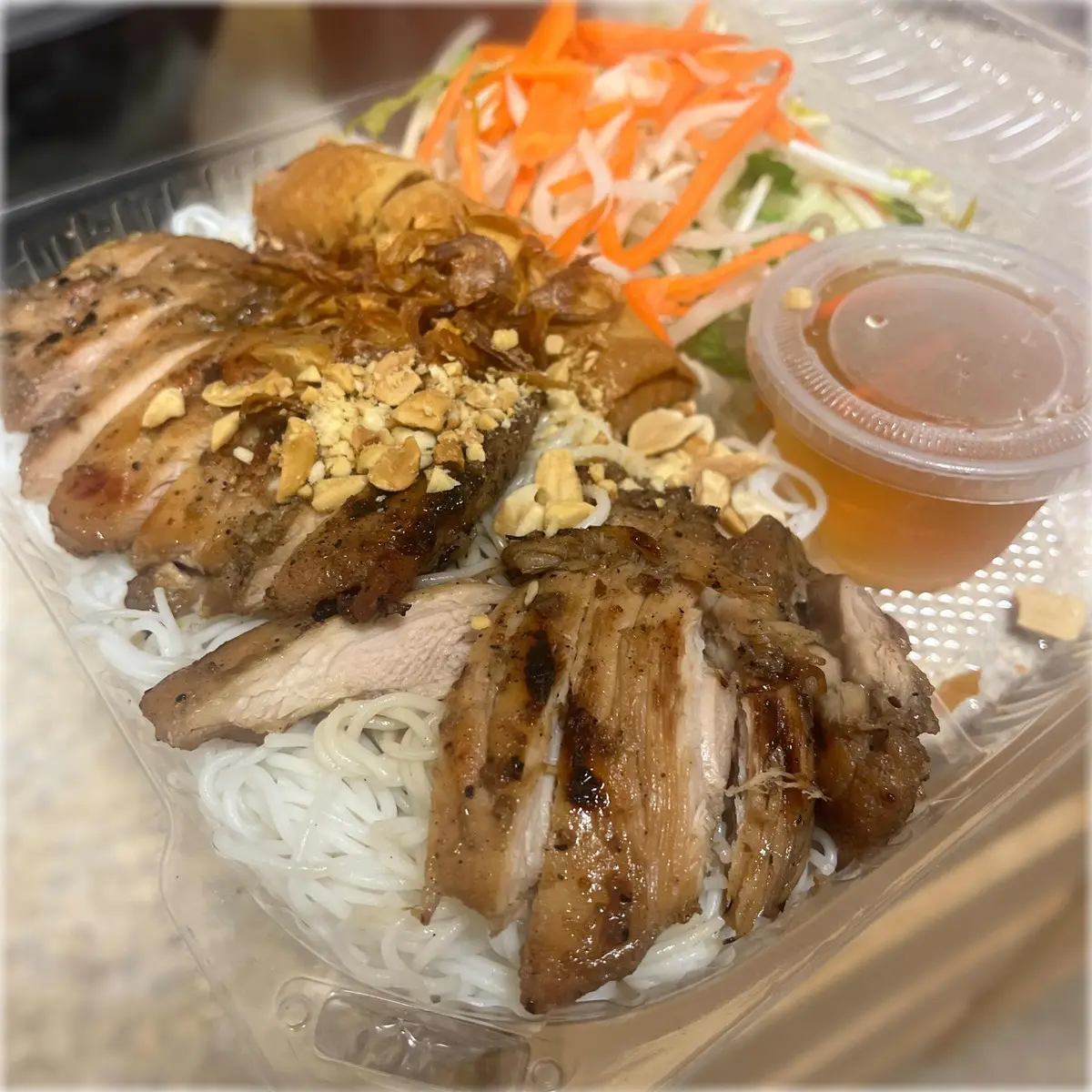 Egg Roll, Grilled Chicken Vermicelli Noodles at Dope pho