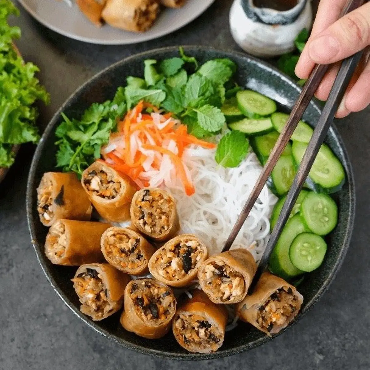 Egg Roll Vermicelli Noodles at Dope pho
