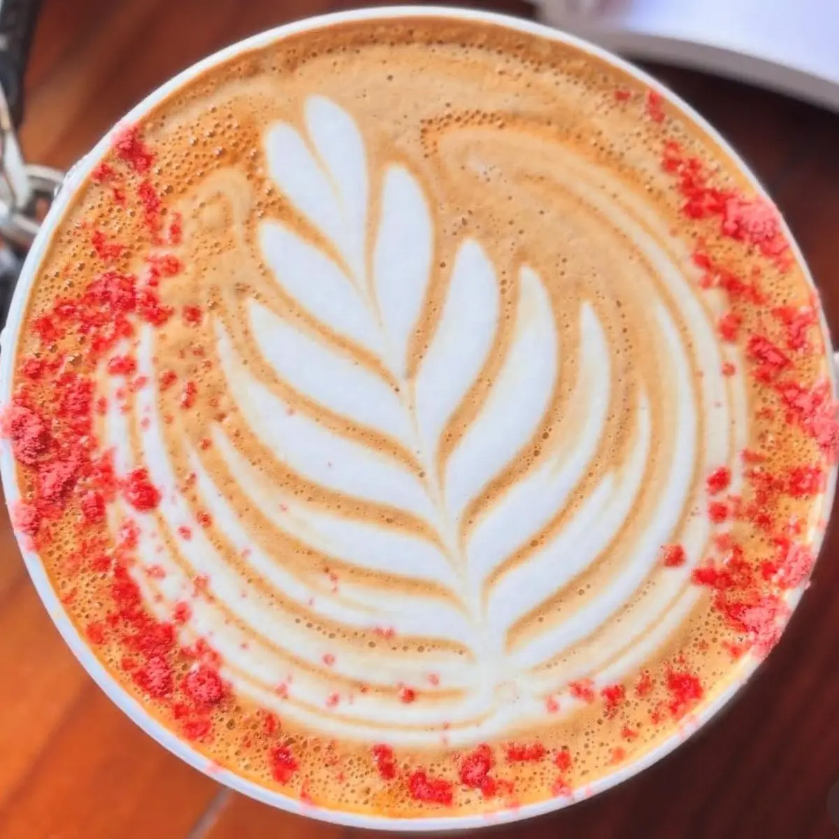 Berry Pistachio Latte at Hops and Beans Cafe