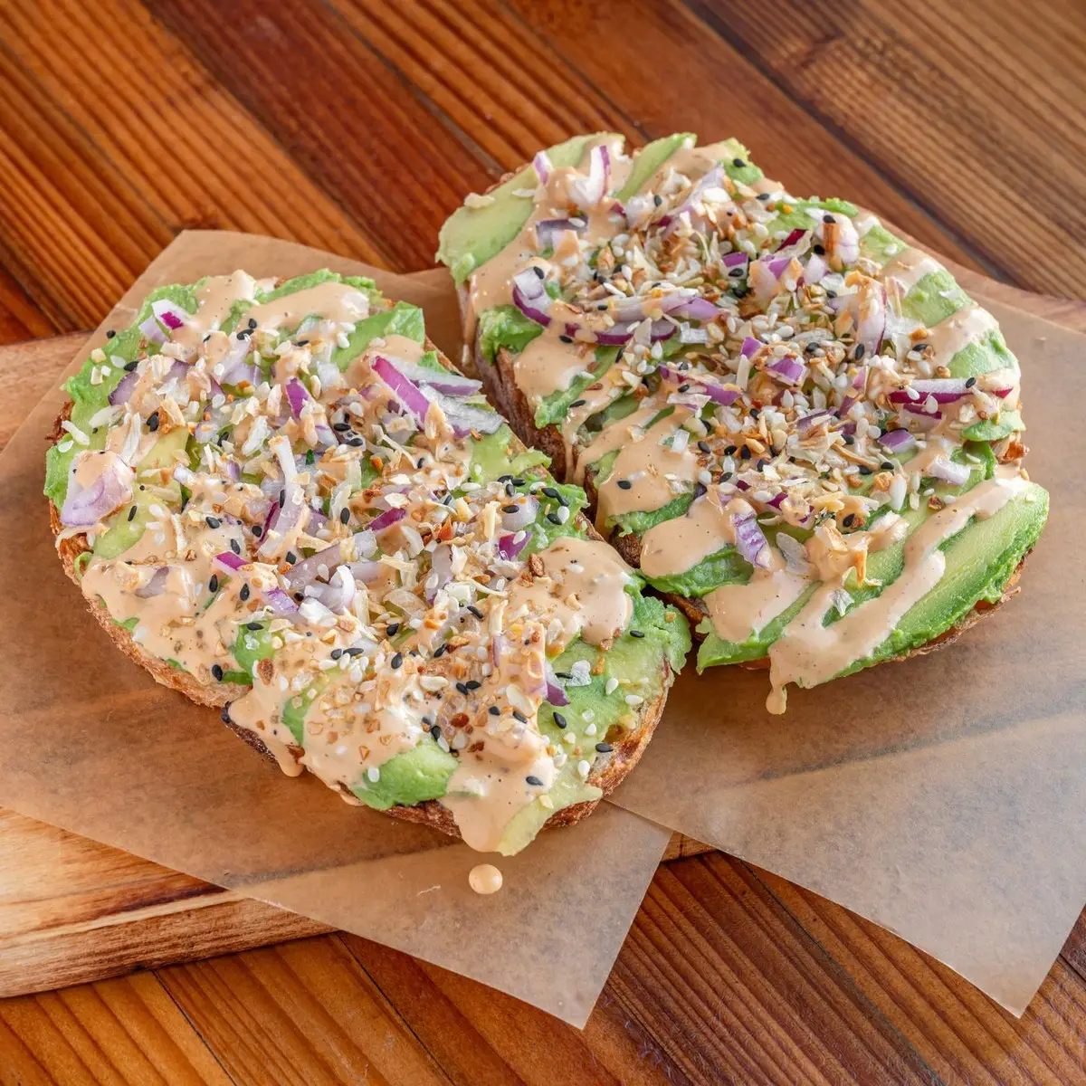 Chipolte Advocado & Onion Toast at Hops and Beans Cafe