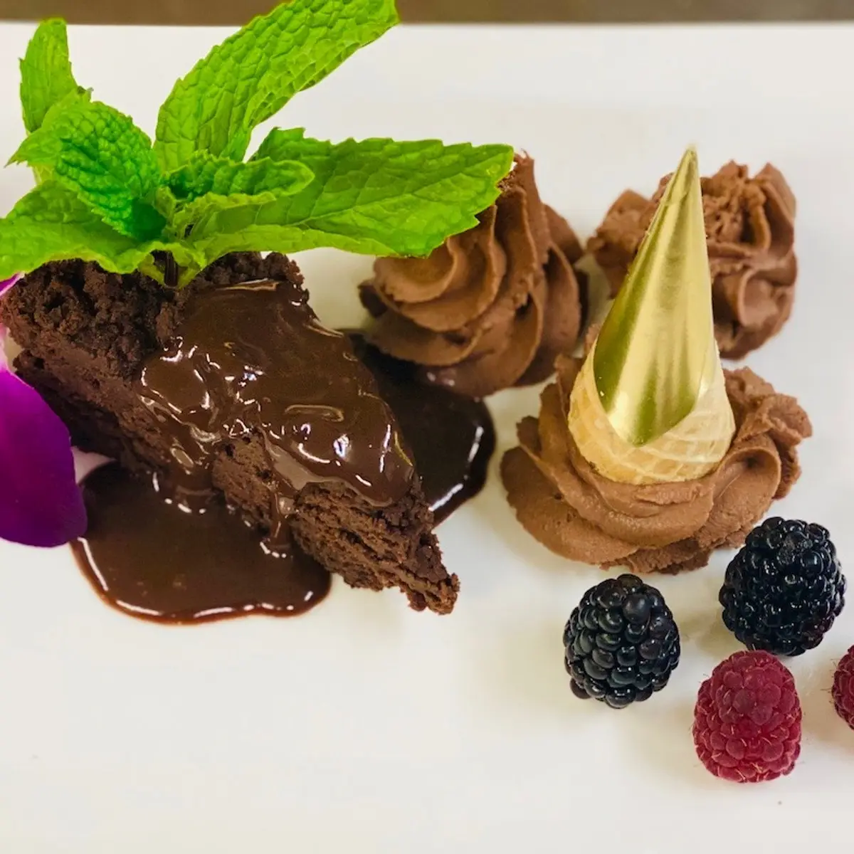 Chocolate Mousse with Chocolate Ganache at Papillon Restaurant
