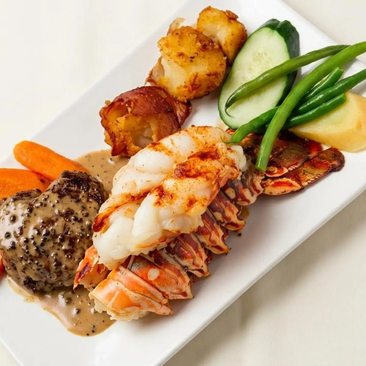 Lobster Tail & Petite Filet Mignon at Papillon Restaurant