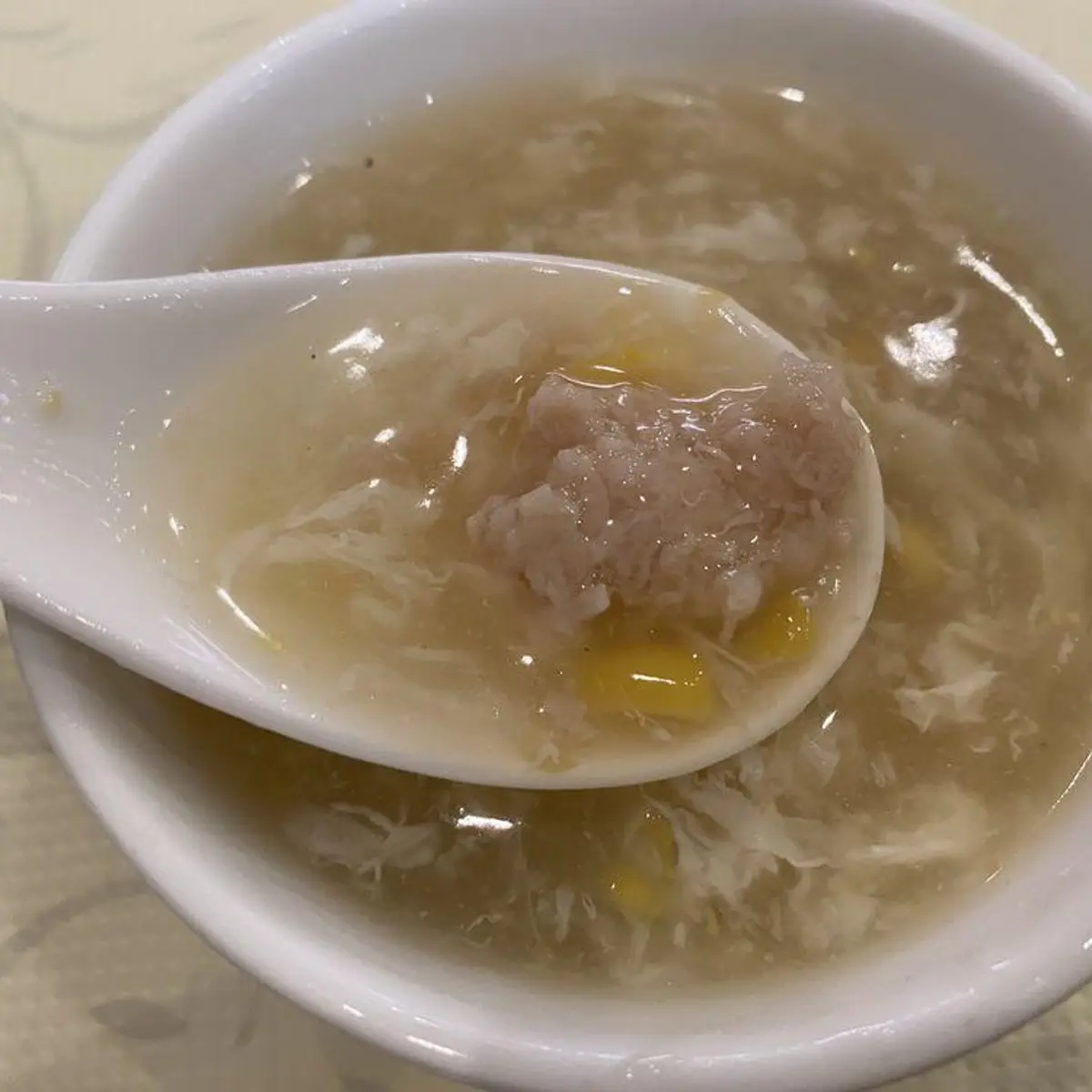 Sweet Corn & Minced Chicken Soup / 粟米雞李莫 at Pearl Bay