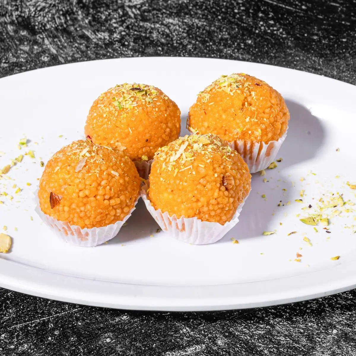 Fresh Motichoor Ladoos at Rajwadi Thali Chaat & Sweets