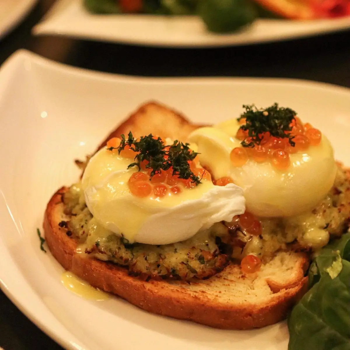 Ikura Shiso Crab Cake Benedict at SOHO Modern Japanese