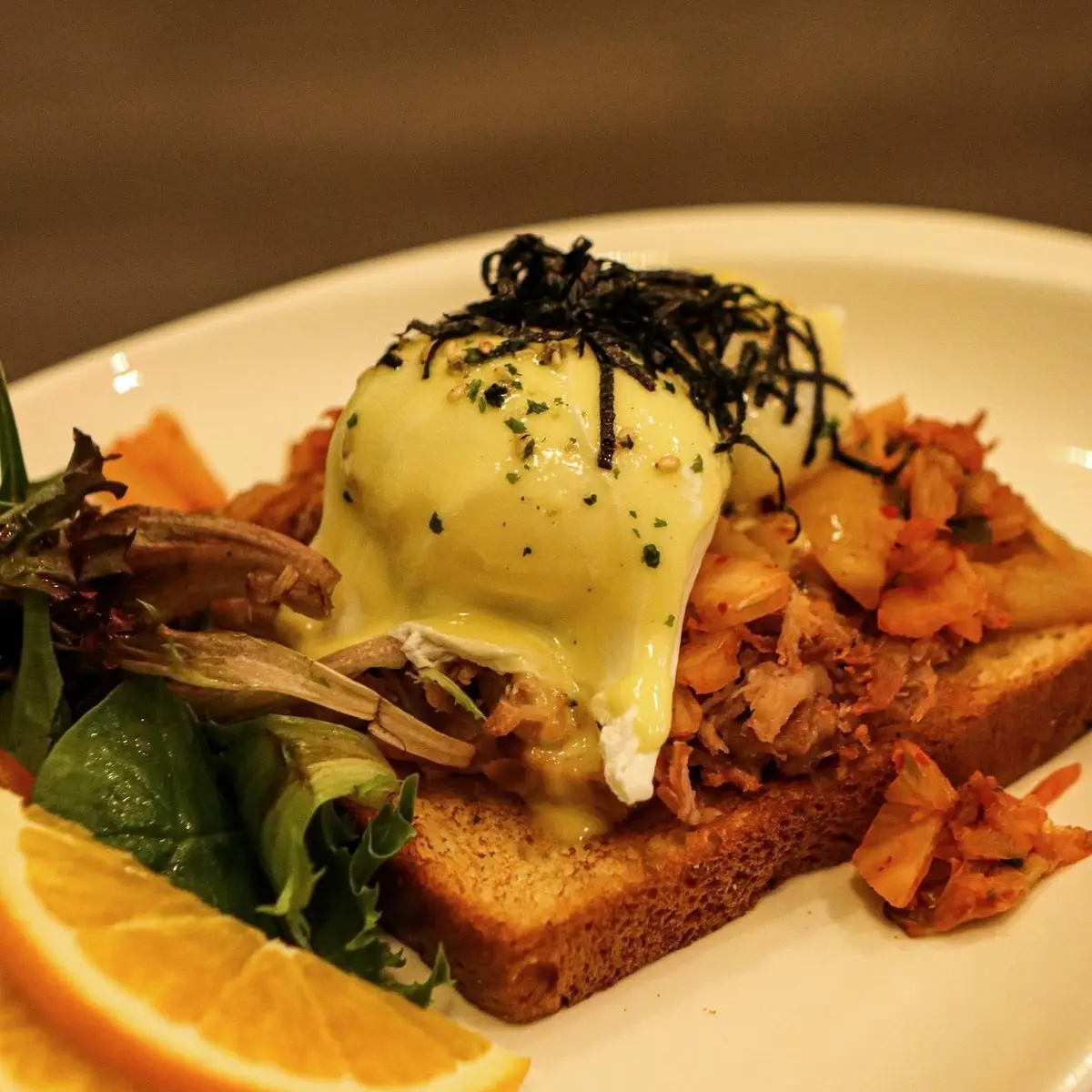 Kimchi Pulled Pork Benedict at SOHO Modern Japanese