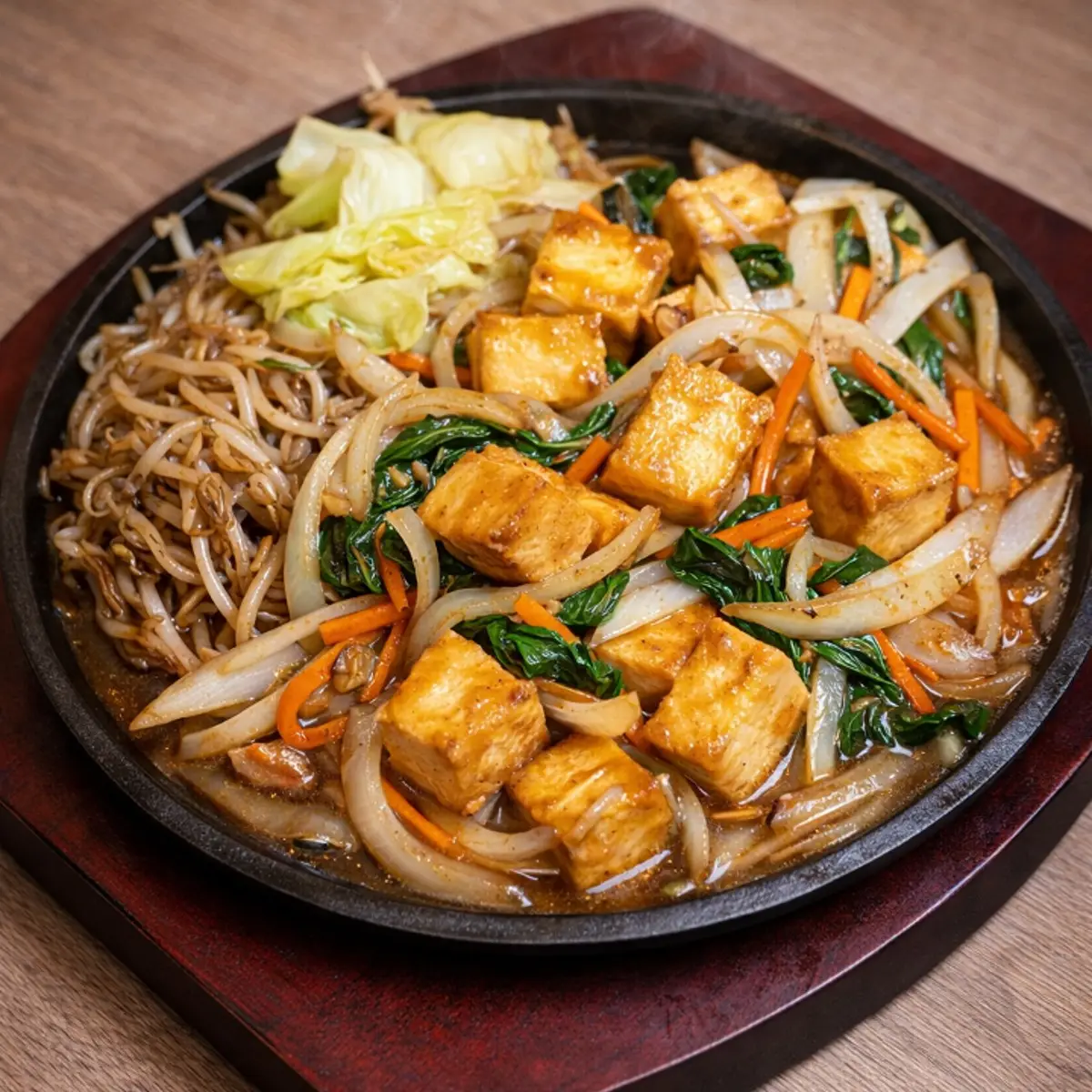 Vegetarian Braised Tofu in Soy Sauce Teppanyaki 醬燒豆腐鐵板燒 at Steaking