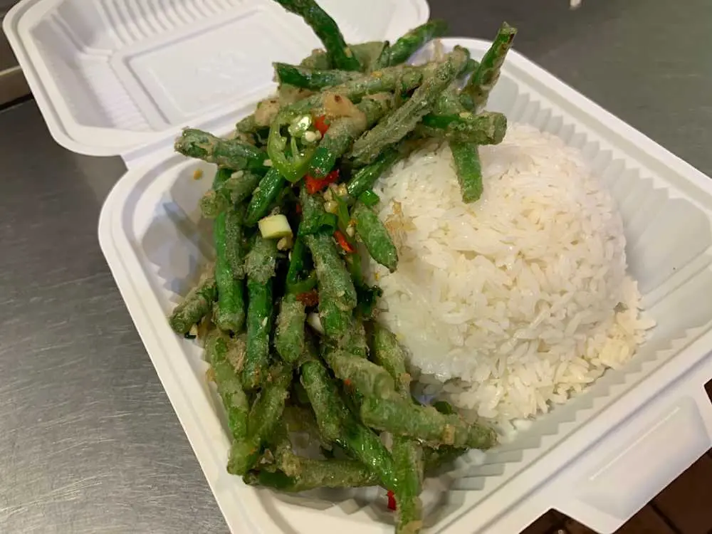 Salt and Pepper String Beans with Rice at Teo Chow Noodle Shack