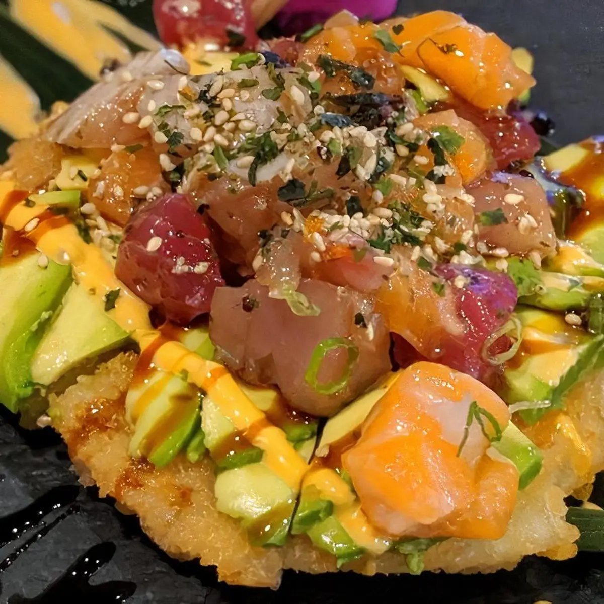 Sashimi Pizza at Toro Sushi Stone Grill & Bar