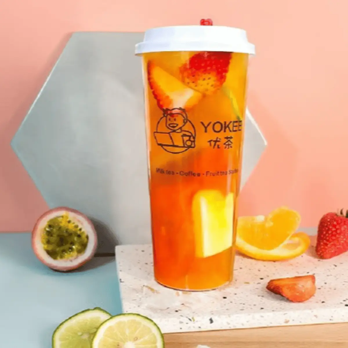 Fresh Fruit Green Tea 超级水果绿茶 at Yokee Milk Tea